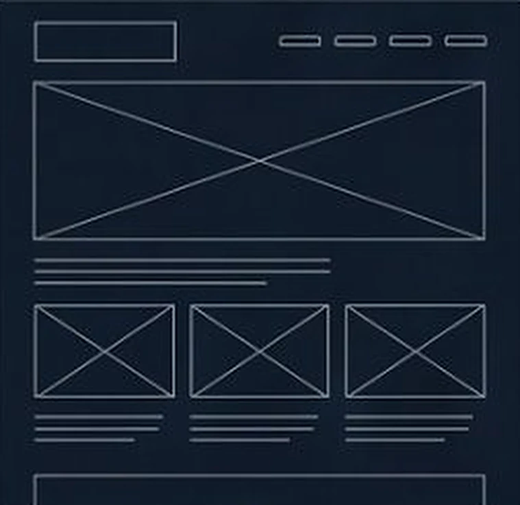 Wireframe of a weak agent website with empty grey placeholder blocks